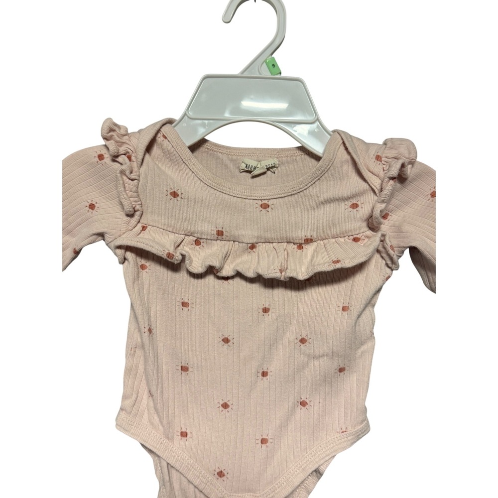 Rabbit Bear Organic Sun Print Ruffle Long Sleeve Baby Girl Bodysuit 6-9 Months - Picture 2 of 9